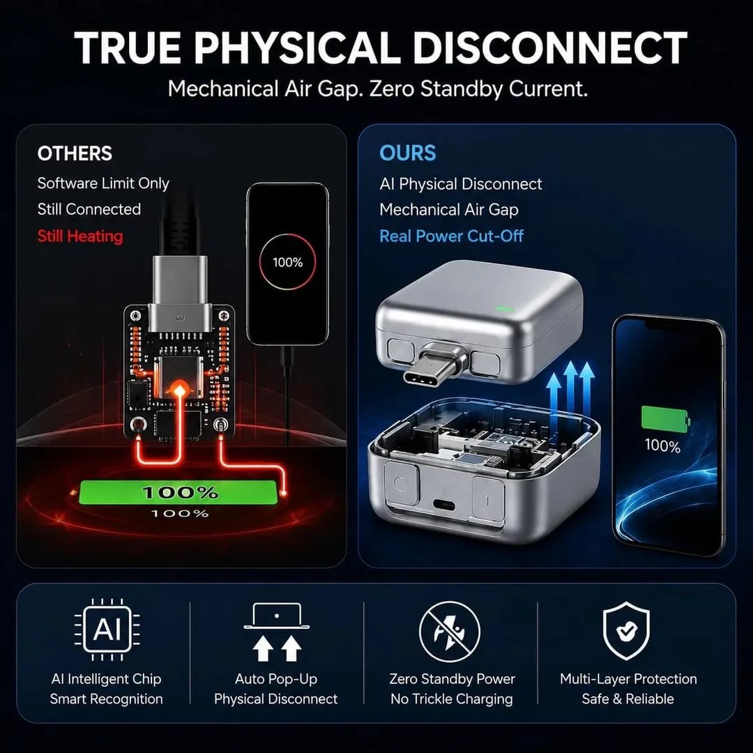 AI Smart Charging Power Disconnector – 140W USB-C Fast Charging I فاصل الشحن الذكي بالذكاء الاصطناعي – شحن سريع USB-C بقوة 140 واط
